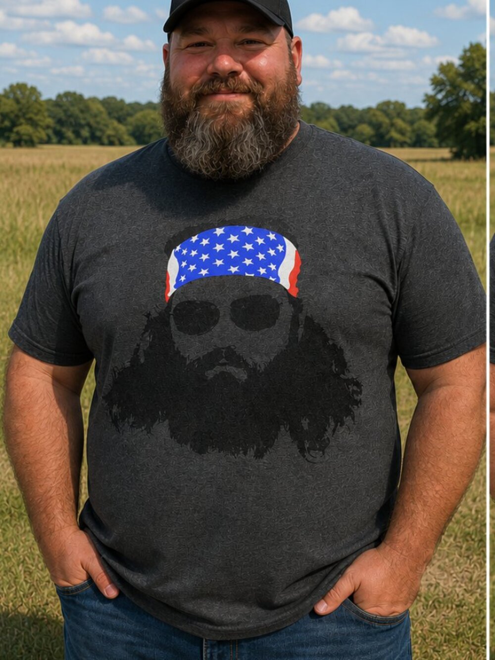 Duck Commander Graphic T-Shirt | Willie Robertson Patriotic Bandana | Gray-Sz L